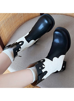 Quality Color Contrast Round Toe PU Womens Boots