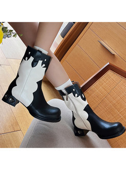 Quality Color Contrast Round Toe PU Womens Boots