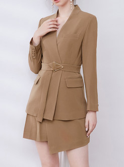 Fashion Large Lapels Irregular Solid Office Skirt Suits
