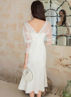 Elegant V-Neck Mesh Transparent Peplum Dresses
