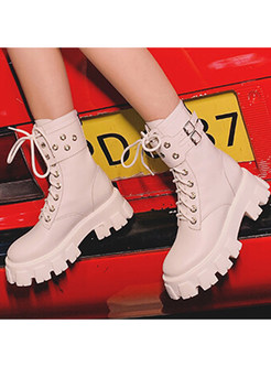 Vintage Lace-Up Fastening Solid Zip Platform Womens Boots