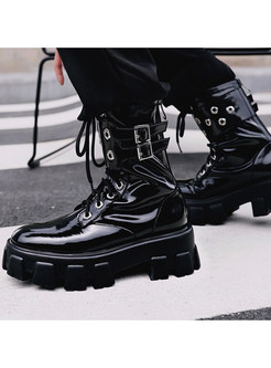 Vintage Lace-Up Fastening Solid Zip Platform Womens Boots