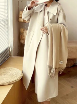 Pretty Tie Waist Solid Color Woolen Womens Winter Coats