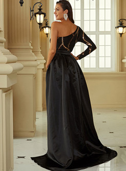 Glamorous One Sleeve Sequined Big Hem Prom Dresses