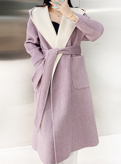 Women's Hooded Contrasting Tie Waist Long Coats