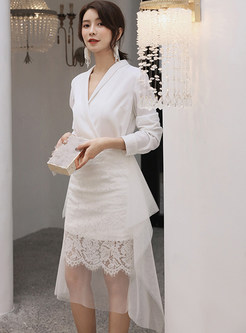New Look V-Neck Lace Patch Irregular Womens Skirt Outfits