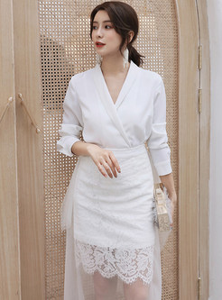 New Look V-Neck Lace Patch Irregular Womens Skirt Outfits