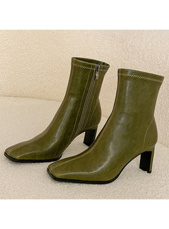 Classic-Fit Square Toe Side Zipper Womens Ankle Boots