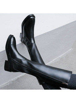 Flattering Block Heels Side Zipper Womens Knee High Winter Boots