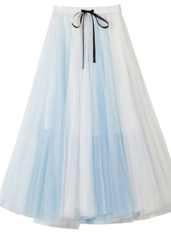 Elastic Waist Tulle Contrasting Maxi Skirts