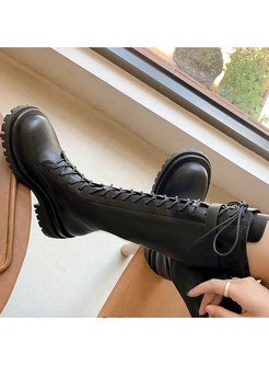 Stylish Thickened Lace-Up Fastening Knee High Boots For Women