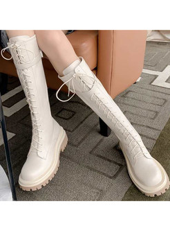 Stylish Thickened Lace-Up Fastening Knee High Boots For Women
