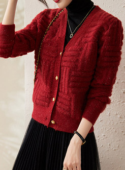 Chunky Knit Metal Button Open Front Knitted For Women