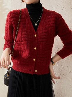 Chunky Knit Metal Button Open Front Knitted For Women