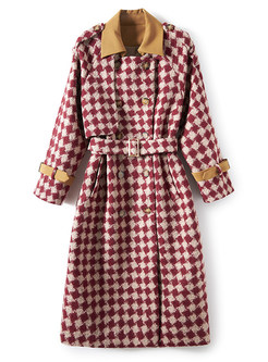 Fashion Houndstooth Double-Breasted Thickened Winter Coats For Women