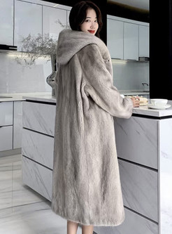Hooded Luxe Solid Color Faux Fur Coats For Women