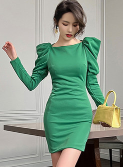 Chicwish Puff Sleeve Solid Color Sheath Dresses