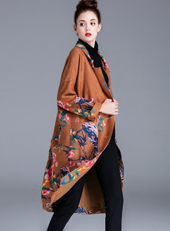 Women's Retro Floral Print Large Lapels Winter Coats