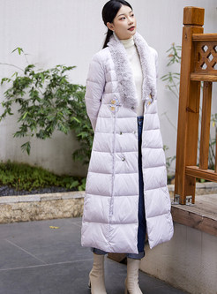 Thermal Embroidered Fitted Long Down Coats For Women