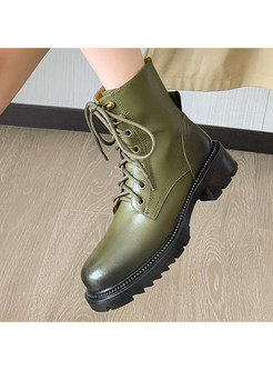 Retro Round Toe Lace Up Bootie For Women