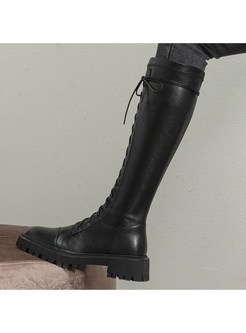 Minimalist Lace-Up Fastening Platform Knee High Boots For Women