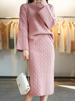 Basic Wool Ribbed-Knit Skirt Suits For Women