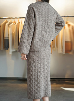 Basic Wool Ribbed-Knit Skirt Suits For Women