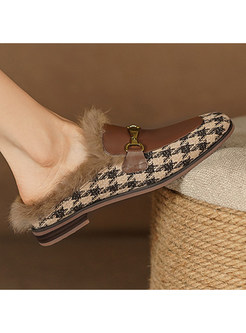 Pretty Houndstooth Thickened Flat Shoes For Women