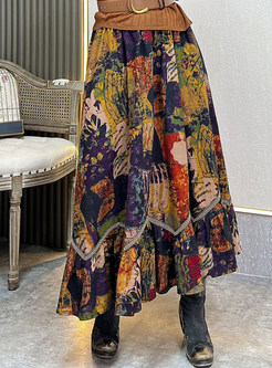 Comfort Allover Print Big Hem A-Line Skirts For Women