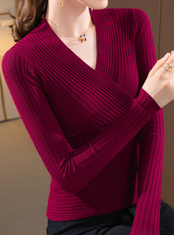 Women's V-Neck Long Sleeve Knit Top