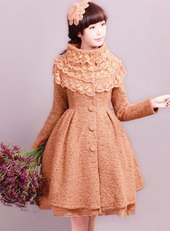 Blooming Lace Splicing Tweed Womens Coats