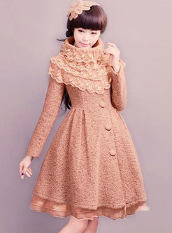 Blooming Lace Splicing Tweed Womens Coats