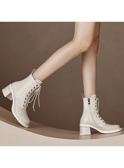 Exclusive Lace-Up Fastening Chunky Heel Womens Boots