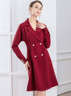 Office Double-Breasted Solid Color Blazer Dresses