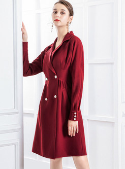 Office Double-Breasted Solid Color Blazer Dresses