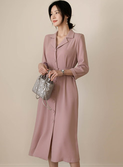Large Lapels Single-Breasted Office Dresses With a Belt