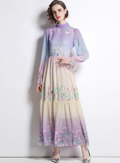 Glamorous Mockneck Floral Print Maxi Dresses
