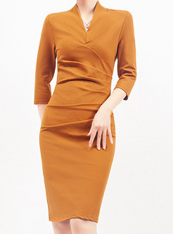 Chicwish Tight V-Neck 3/4 Sleeve Office Dresses