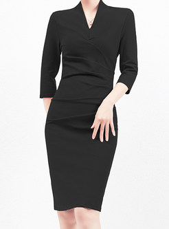 Chicwish Tight V-Neck 3/4 Sleeve Office Dresses