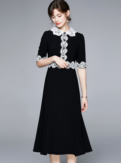 Fashion Lace-Trimmed Patch Midi Dresses