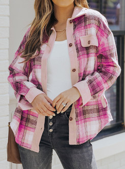 Relaxed Turn-Down Collar Plaid Ladies Blouses
