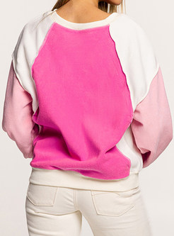 Sports Lantern Sleeve Contrasting Sweatshirts For Women
