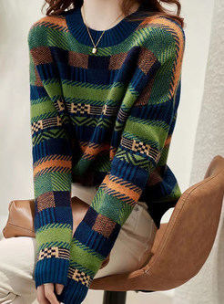 Women's Casual Crewneck Color Contrast Sweaters