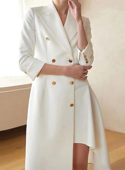 Quality Double-Breasted Asymmetrical Large Lapels White Dresses