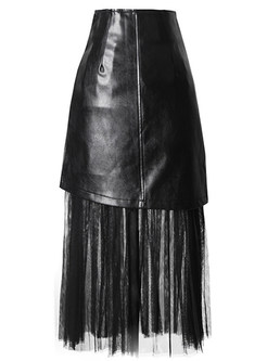 Chicwish High Waisted Fringes-Trimmed PU Skirts For Women