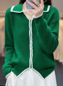 Women's Turn-Down Collar Color Contrast Sweaters