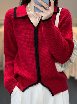 Women's Turn-Down Collar Color Contrast Sweaters
