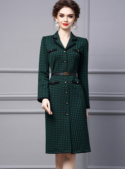 Large Lapels Houndstooth Single-Breasted Office Dresses