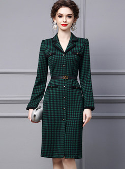 Large Lapels Houndstooth Single-Breasted Office Dresses