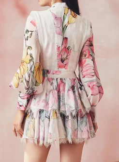 Sweet Floral Print Pleated Mini Dresses